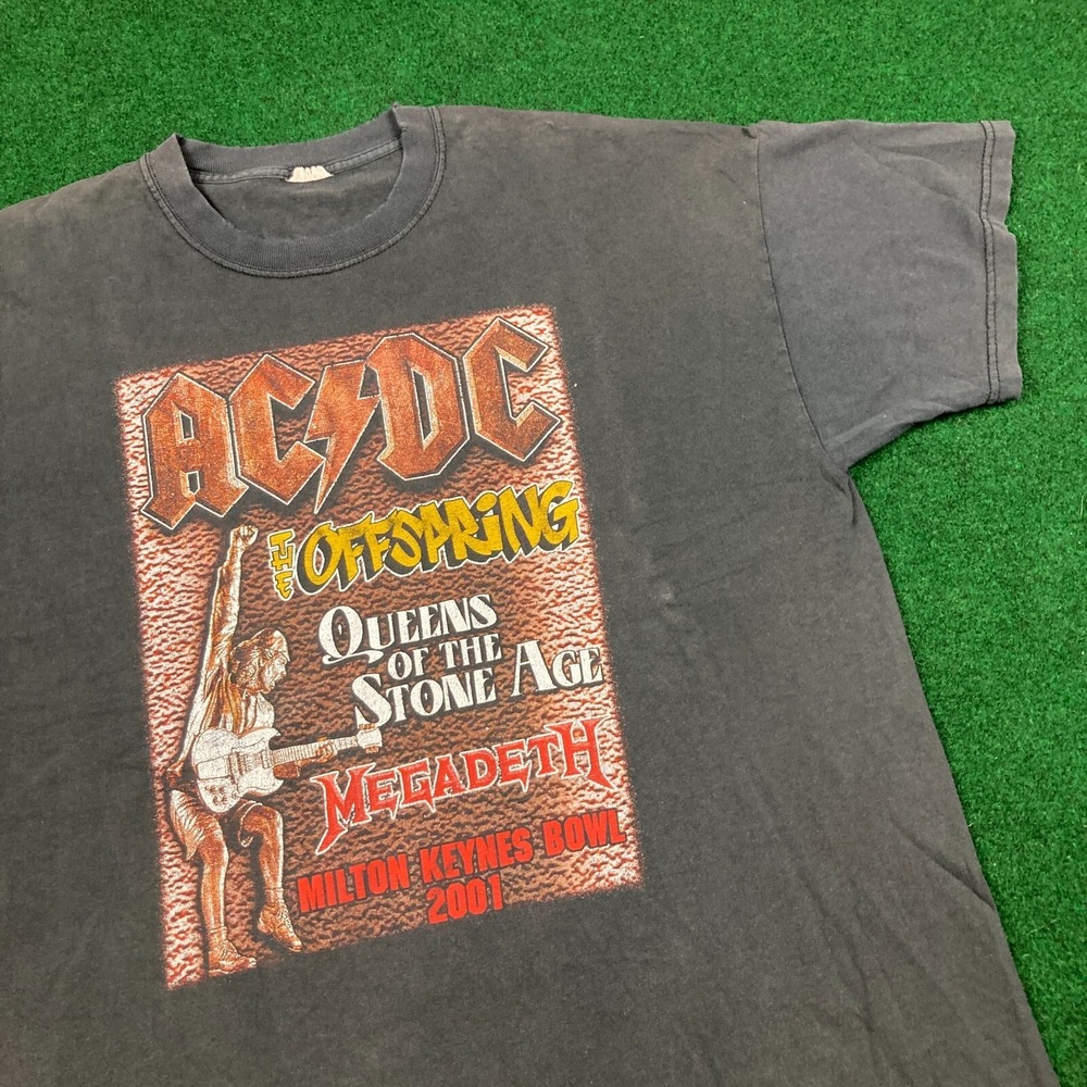 Vintage ACDC Shirt Mens L 2001 Milton Keynes Bowl Concert Offspring Megadeath